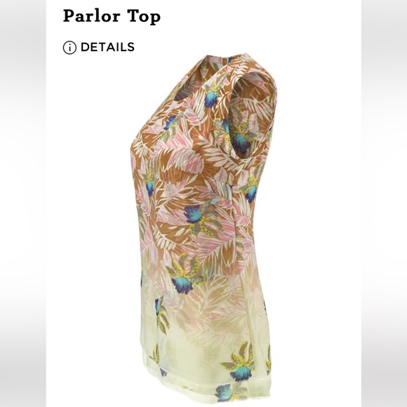 CAbi Parlor Top w/ tropical floral leaf & peacock feather print Style# 5216 Sz M - Picture 13 of 14